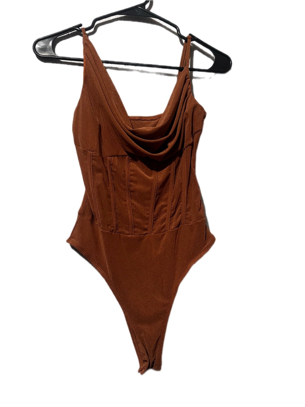 SHEIN Brown Draped Neck Bodysuit